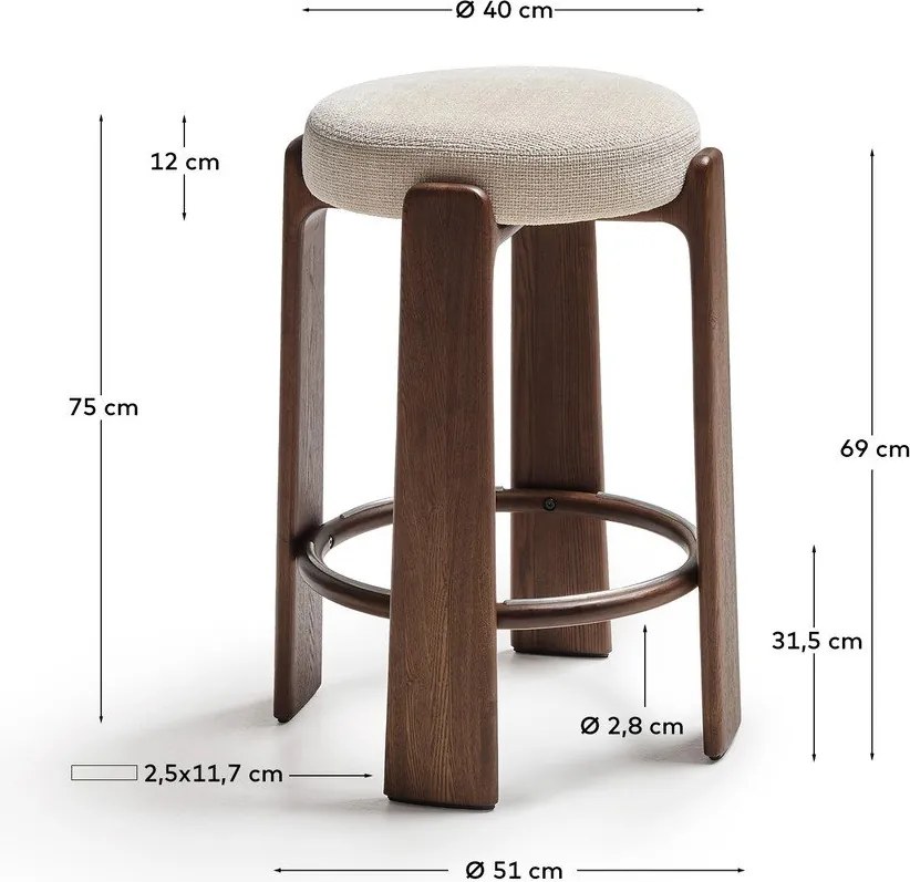 Béžová/v tmavo prírodnej farbe barová stolička z jaseňového dreva (výška sedadla 75 cm) Granite – Kave Home