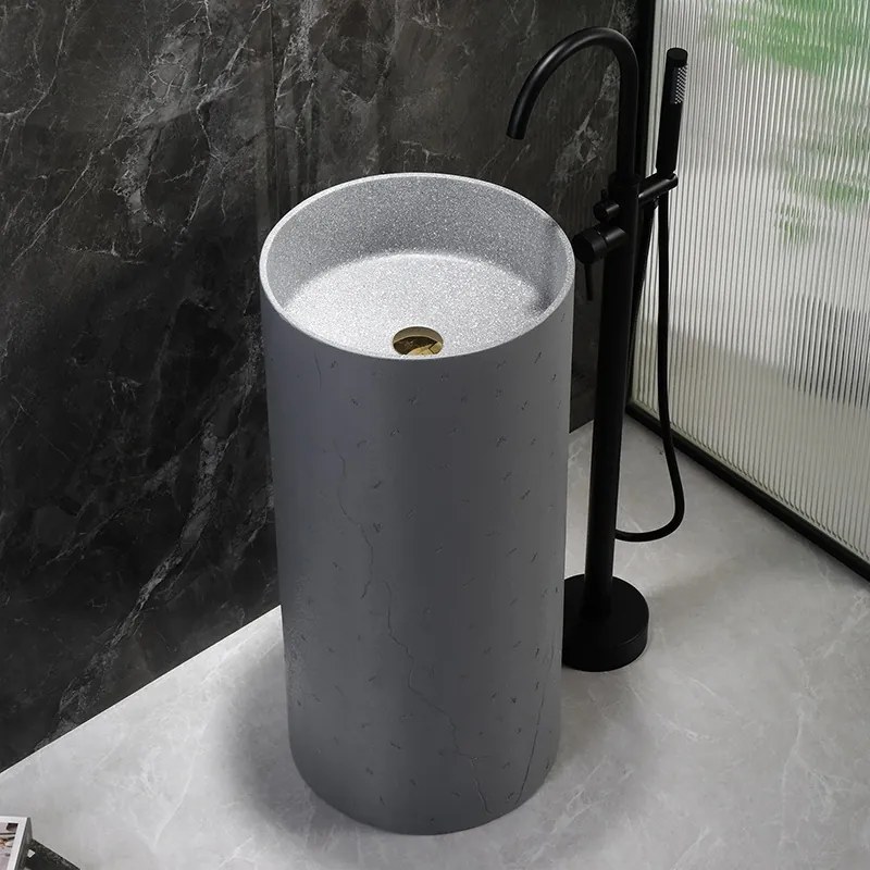 BPS-koupelny Voľne stojace keramické umývadlo HYD-ST4-GR-WOF-860 ø40 cm, sivé