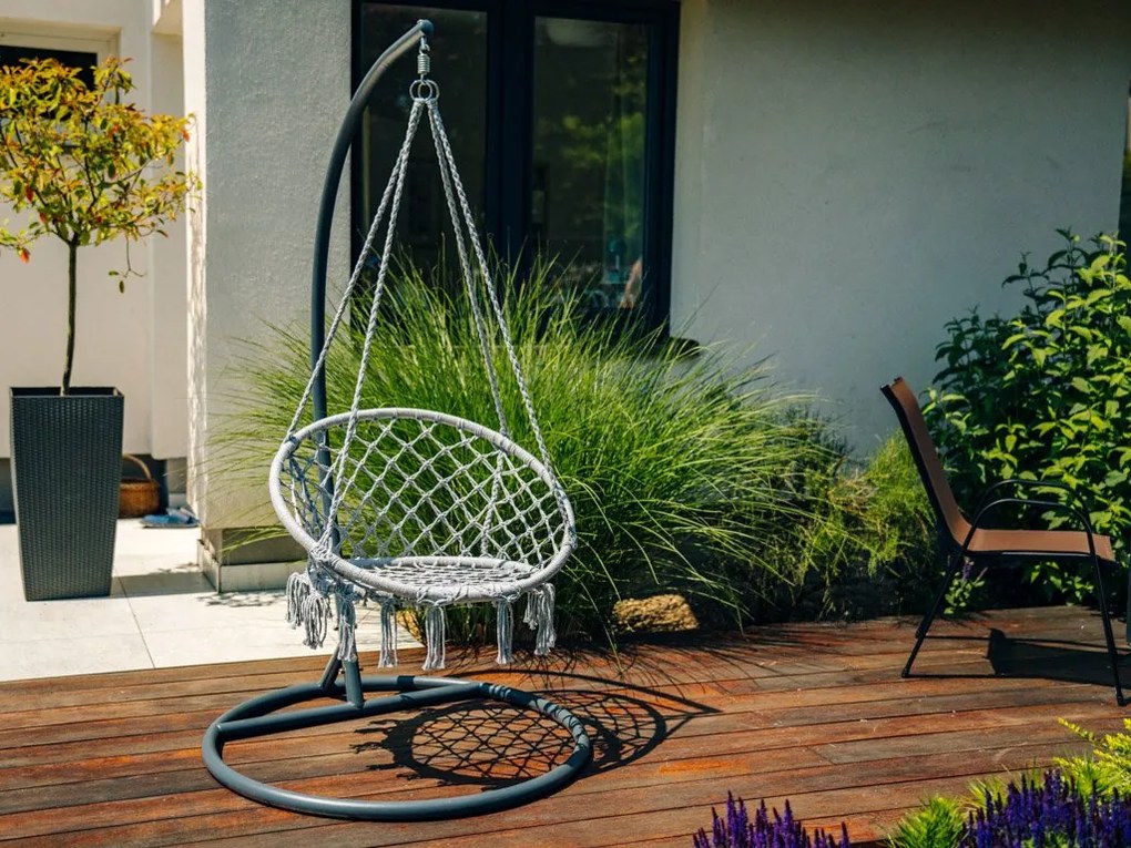 Sivé závesné kreslo KOLUMBIA so stojanom