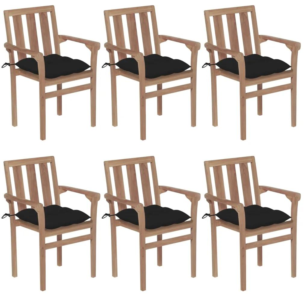 Stohovateľné záhradné stoličky s podložkami 6 ks tíkový masív 3073428