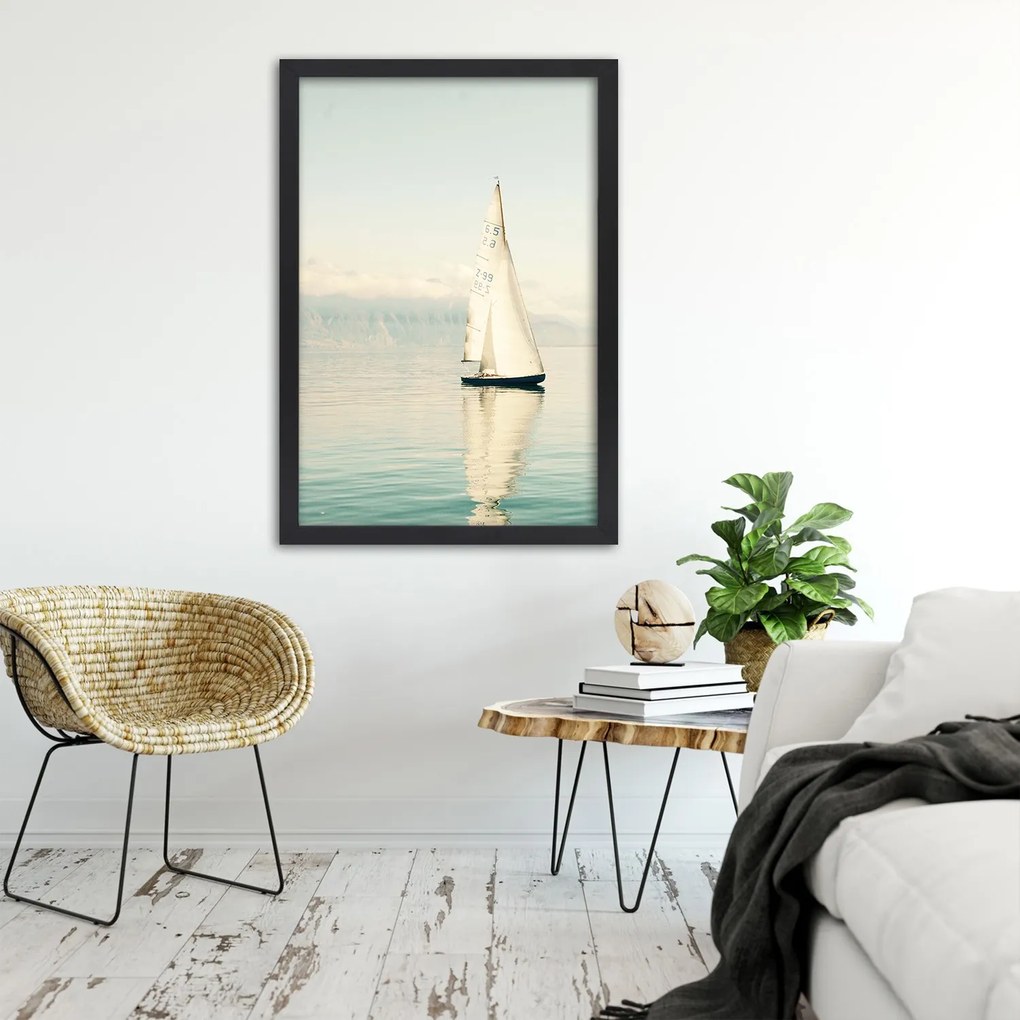 Gario Plagát Plachetnica na vode Farba rámu: Biela, Rozmery: 30 x 45 cm