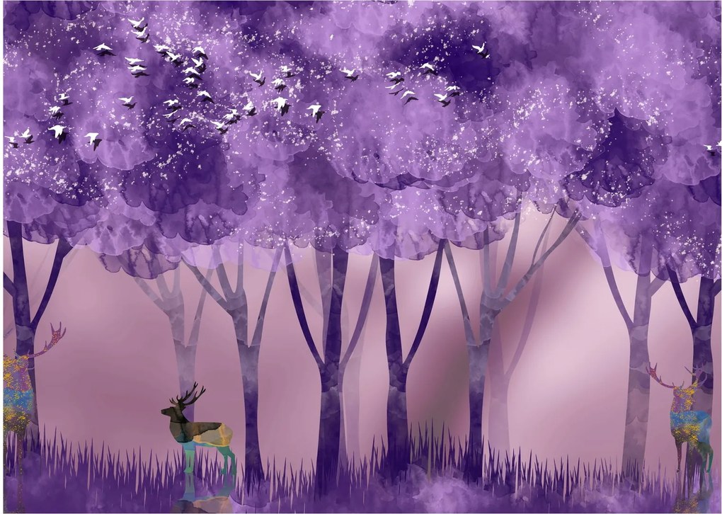 Sklenený obraz - Jelene v magickom lese (70x50 cm)