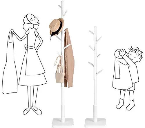 Vešiak na kabáty, 8 háčikov, drevený, biela farba, 175x30x30cm