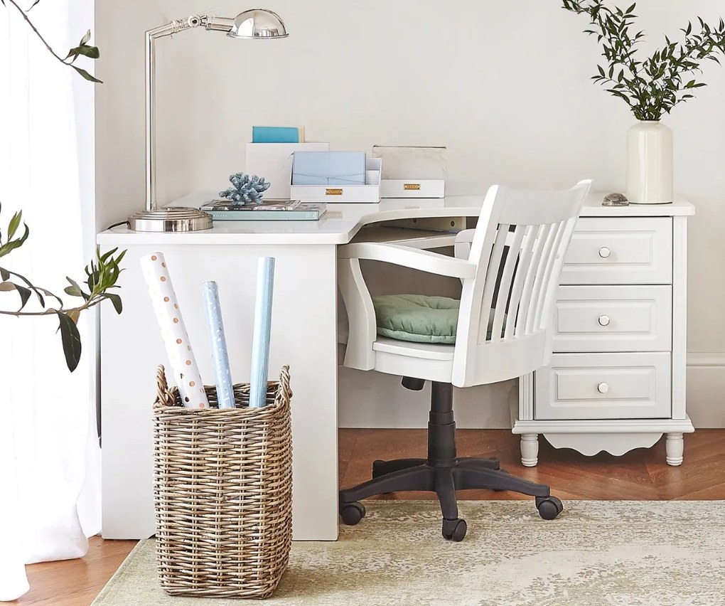 Rohový biely stôl s zasuvkami Mollie, kolekcia Victoria