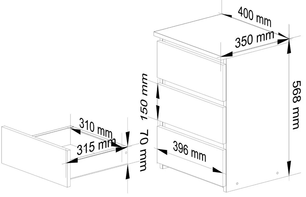 Komoda CL3 se 3 zásuvkami 40 cm dub sonoma/bílá