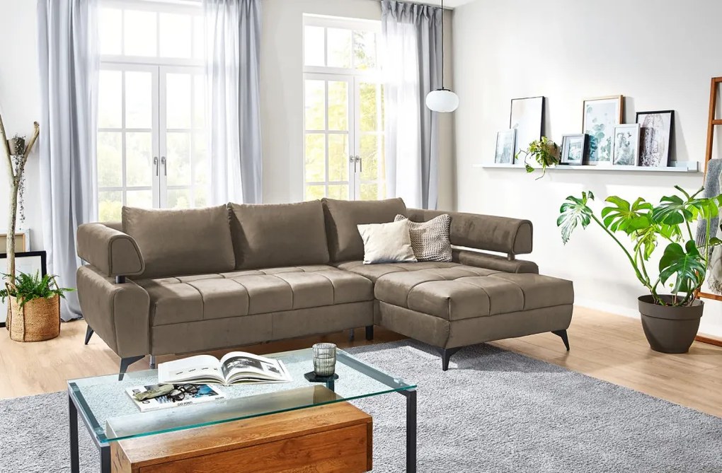 Rohová sedacia súprava Paris, svetlo hnedá látka, pravý roh