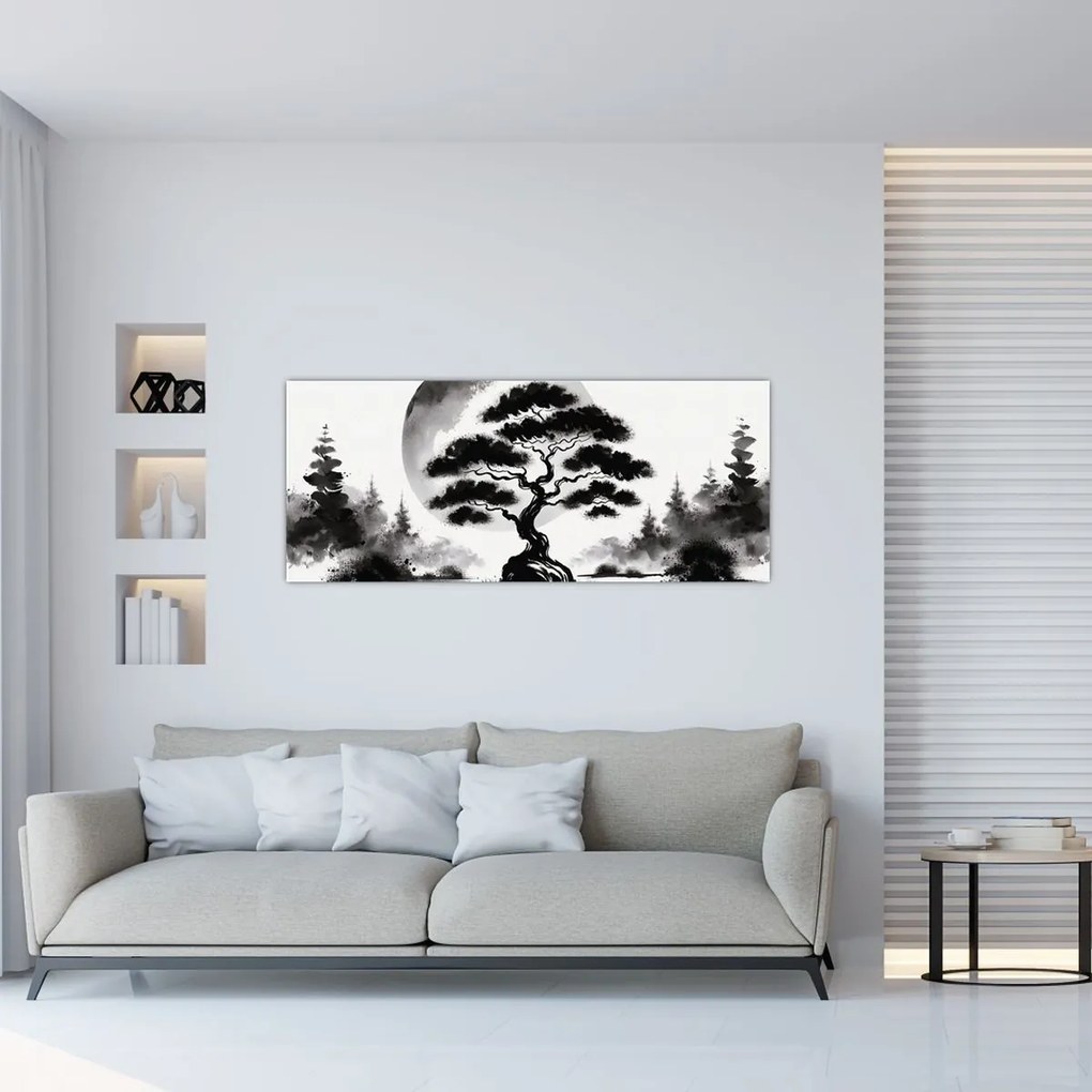 Obraz – Čiernobiela bonsai (120x50 cm)