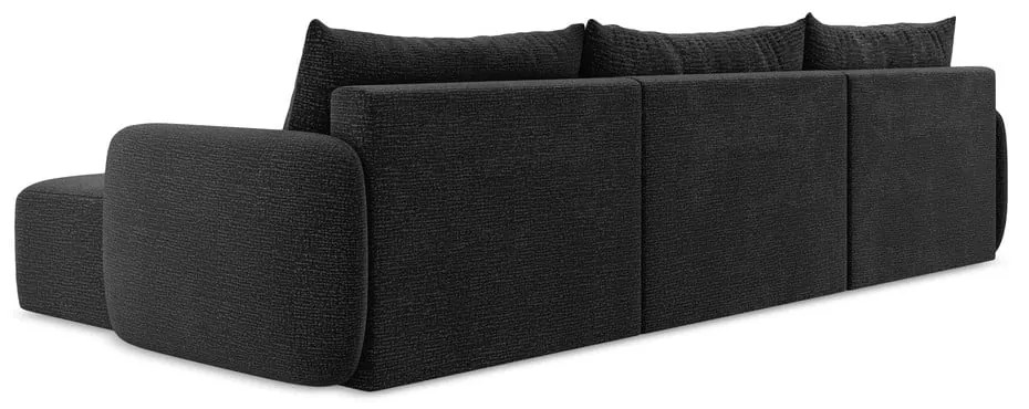 Čierna rozkladacia/s úložným priestorom rohová pohovka Kalena – Makamii