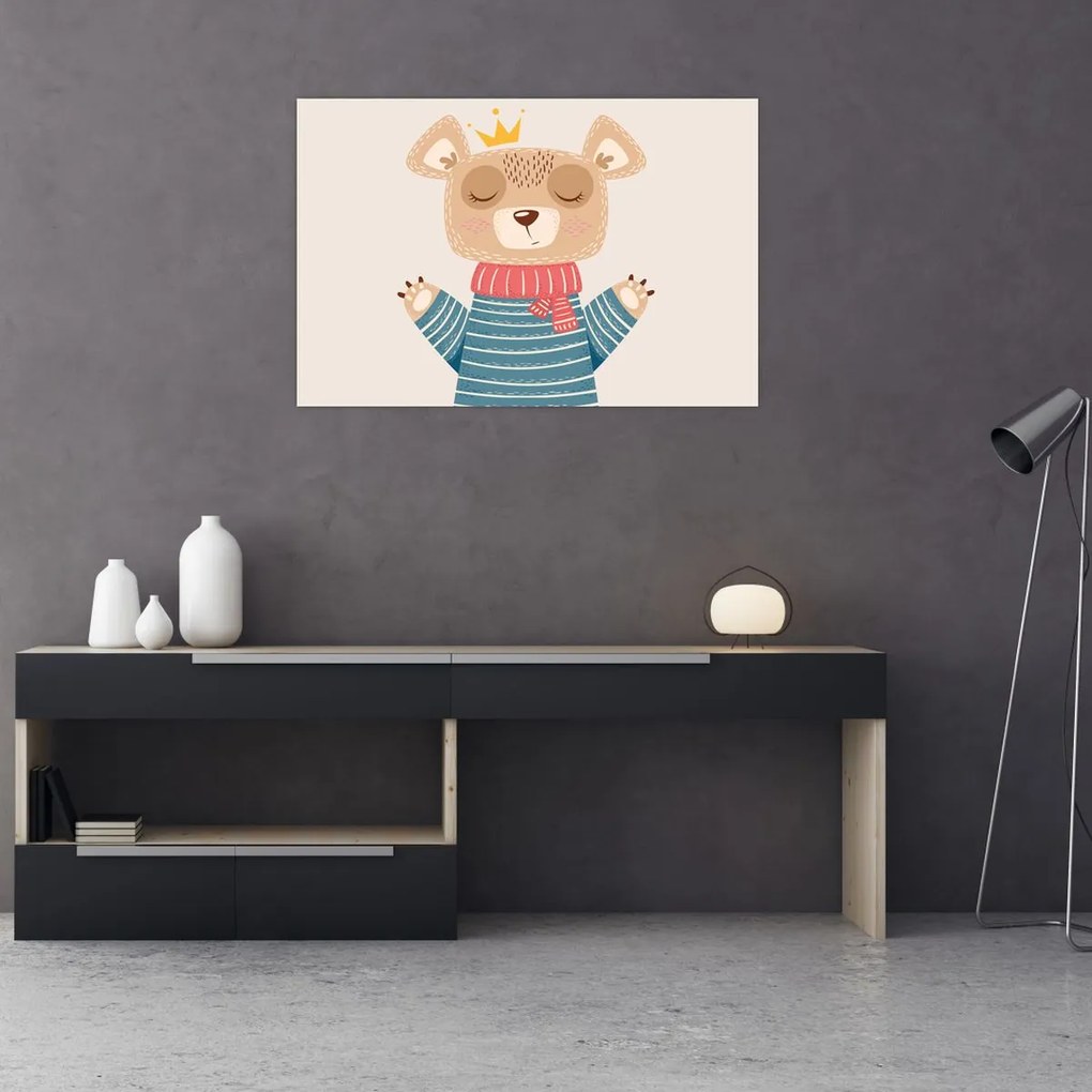 Obraz - Béžový medvedík s korunkou (90x60 cm)