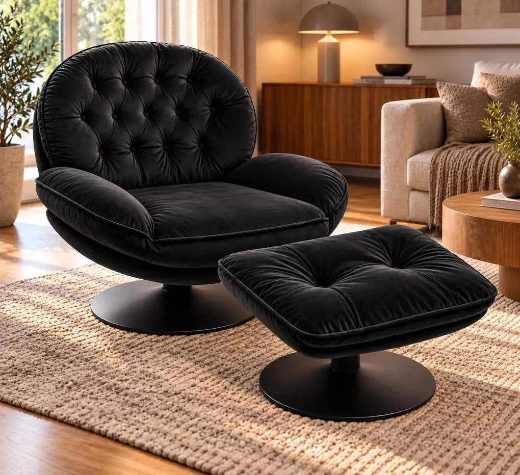 LuxuryForm DESIGN Otočné kreslo LUNA s podnožkou - čierne
