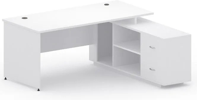 Kancelársky stôl so skrinkou MIRELLI 1600 x 1600 mm, pravý, biely