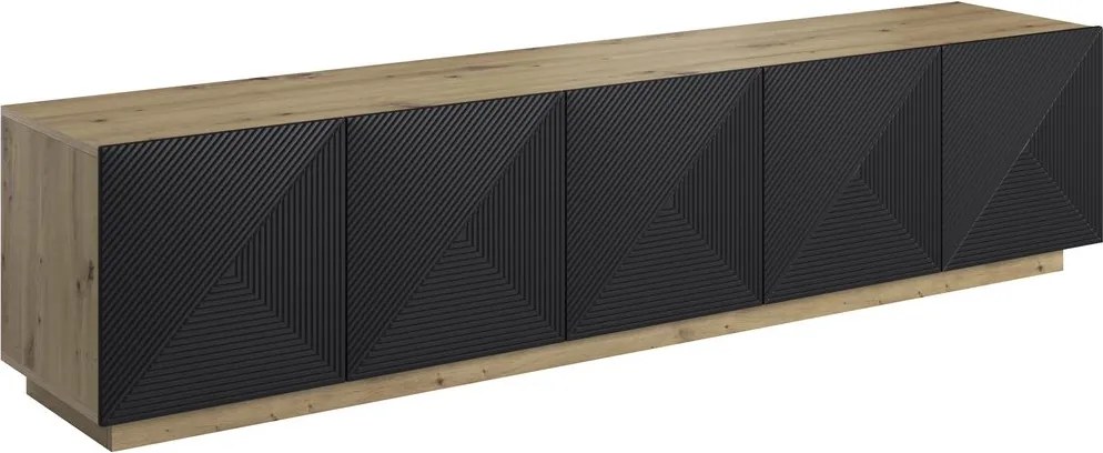 TV skrinka Asha 200 cm päťdverová - dub artisan / čierny mat