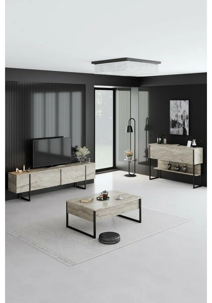 Konferenčný stolík Luxe Travertine and Black
