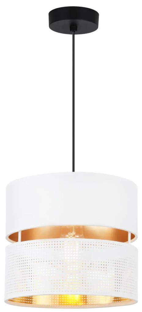 Závesné svietidlo Asti, 1x PVC/biele textilné tienidlo, (fi 20cm), g, b
