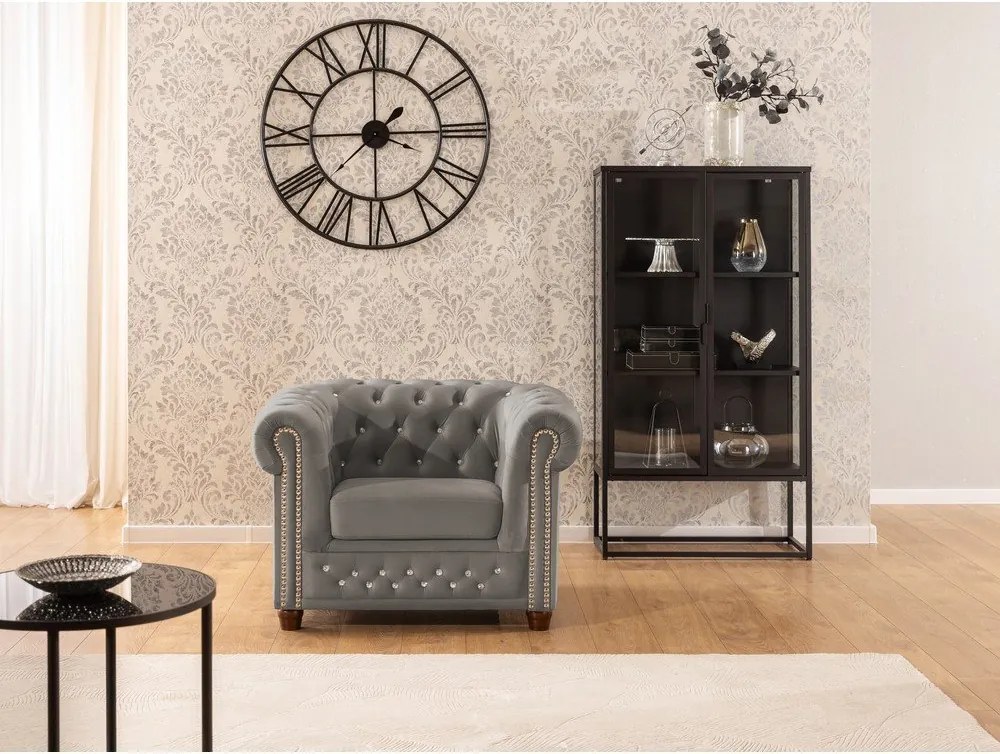 Sivé zamatové kreslo chesterfield York Blik – Ropez