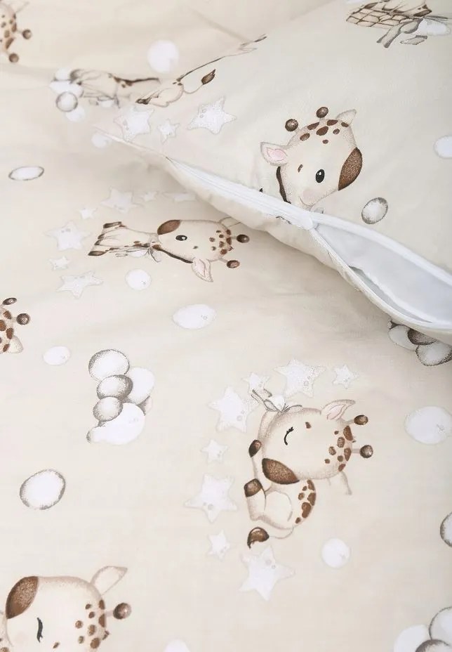 Detské bavlnené obliečky do postieľky 120x90 cm BABYMAM PREMIUM - Žirafa - béžové