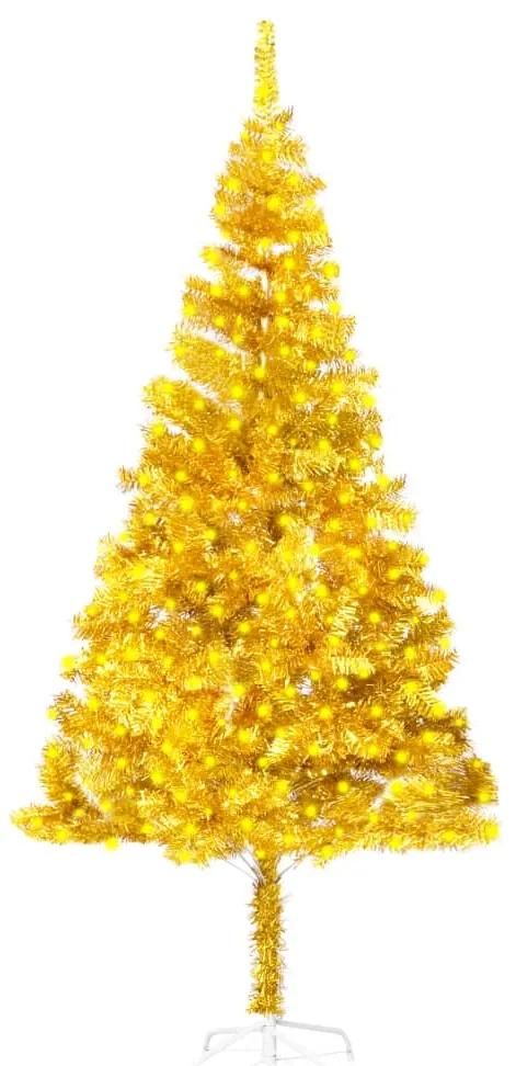 vidaXL Umelý vianočný stromček s LED a podstavcom zlatý 210 cm PET