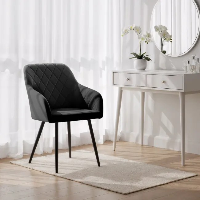 Sada šiestich jedálenských stoličiek VELTO zamatové, čierne / čierne nohy (6 ks)