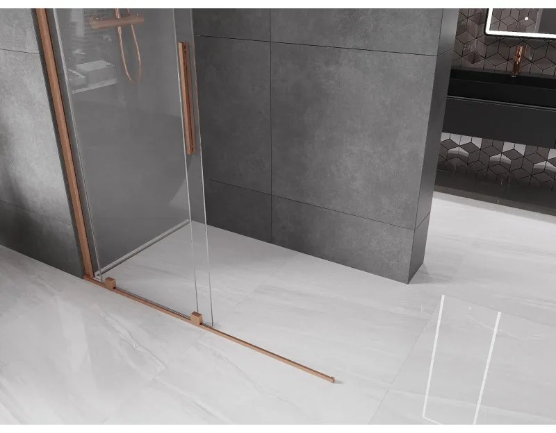 Mexen Velar, posuvné dvere do otvoru typ Walk-In 140 cm, 8mm číre sklo, medená matná, 871-140-000-03-65