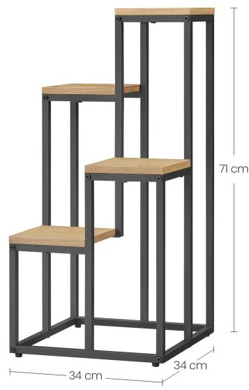 Stojan na kvety so štyrmi policami - dub / čierne nohy