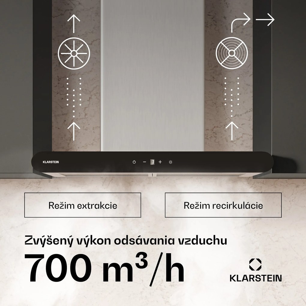 Klarstein CurveVent digestor, 700 m³/h, Dotykový, LED, 110 W, EEK A+