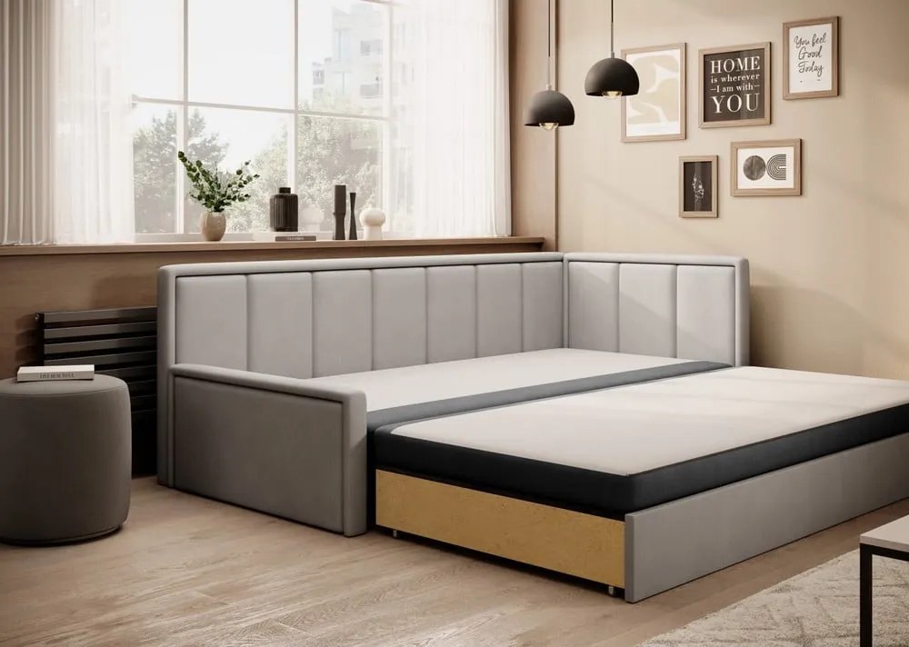 Sivá ženilková rozkladacia/s úložným priestorom pohovka 214 cm Fulgeo – ELTAP