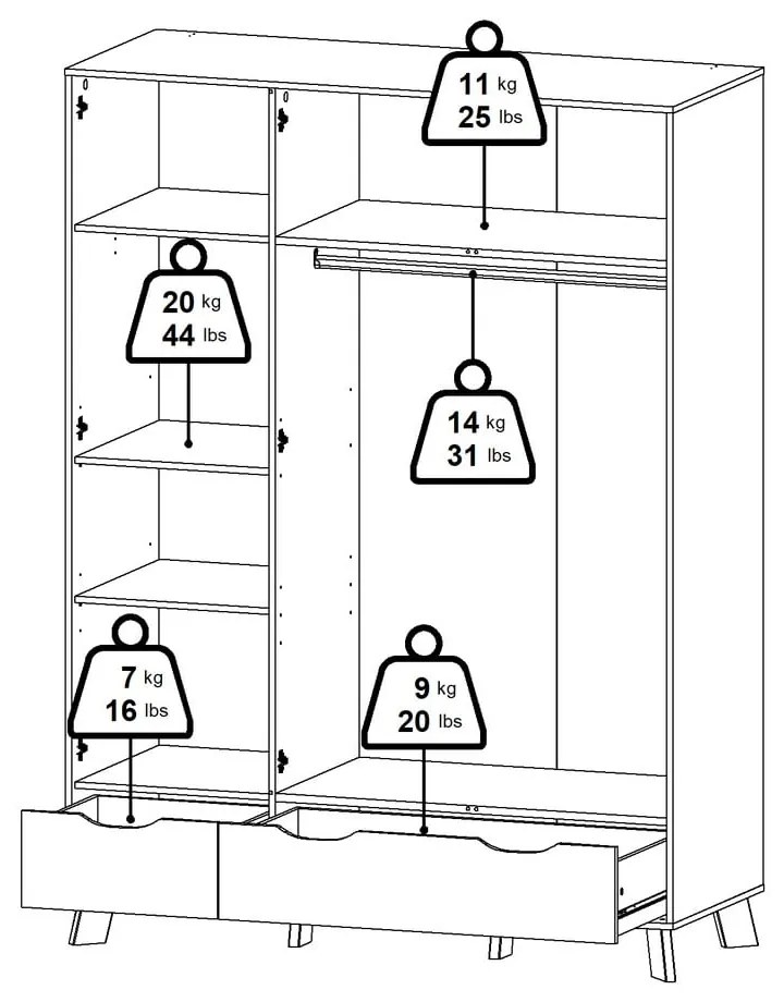 Biela/v prírodnej farbe šatníková skriňa v dekore duba so zrkadlom 147x201x58 cm Ikast – Tvilum