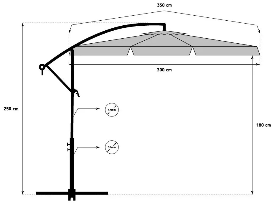 Záhradný slnečník s ochranným obalom BANANA 300 cm sivý