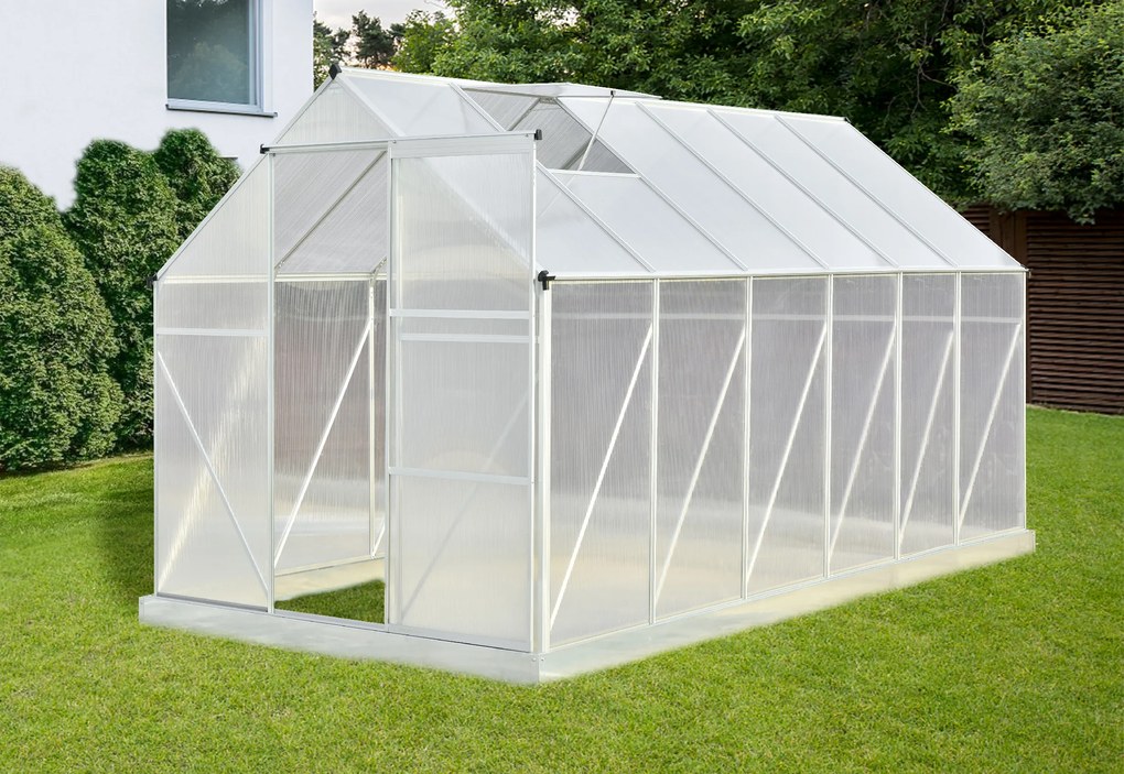 Skleník so základňou BestBerg SH-7 / 7 m² / 190 x 371 x 207 cm / strieborná