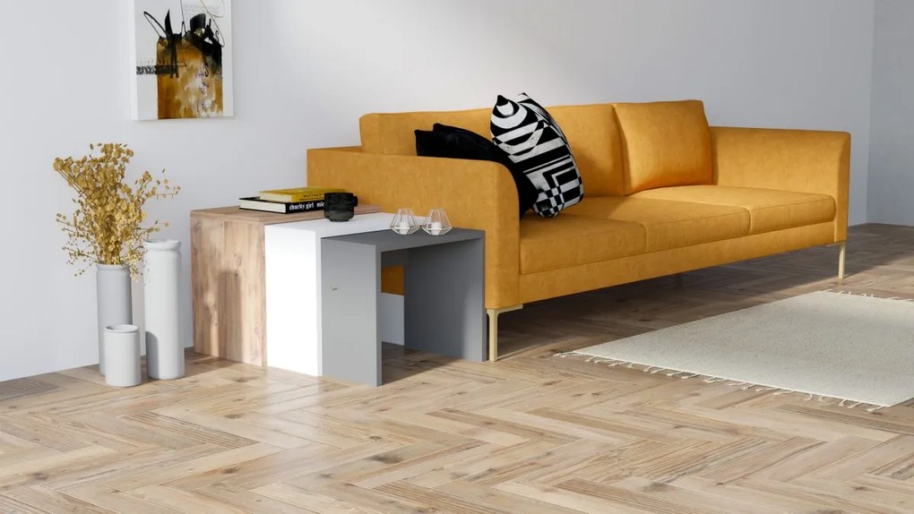 Súprava troch konferenčných stolíkov Gül antracitová/biela/hnedá