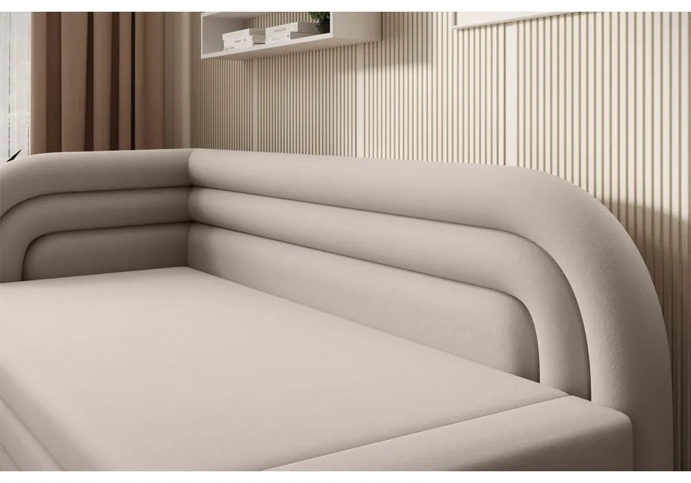 Béžová zamatová rozkladacia/s úložným priestorom pohovka ľavý roh 223 cm Fabillo – ELTAP