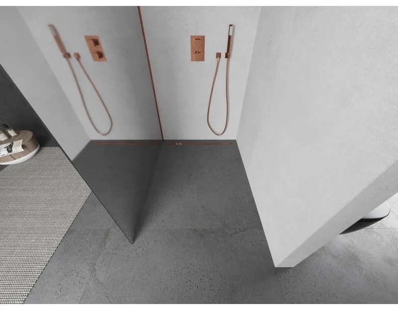 Mexen Kioto L, sprchová zástena Walk-In 90 x 200 cm, 8mm sklo vzor zrkadlo, ružové zlato profil, 800-090-103-60-50