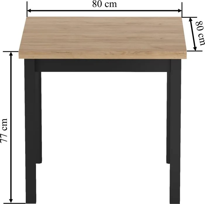 Dekorstudio Štvorcový jedálenský stôl 80×80 cm – Dub zlatý Craft / Čierne nohy