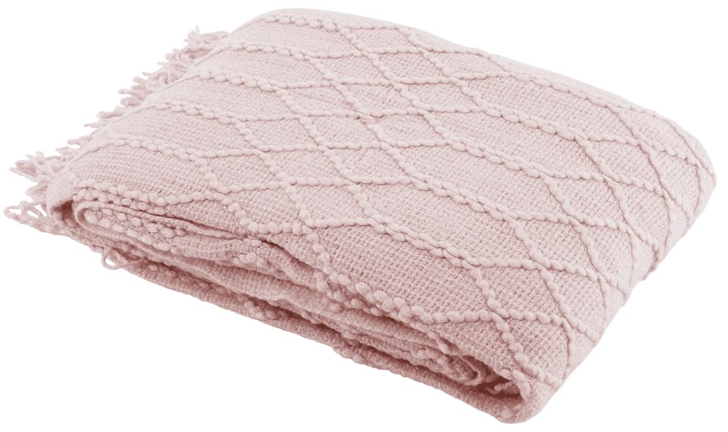 Kondela TEMPO-KONDELA SULIA TYP 1, pletená deka so strapcami, svetloružová, 120x150 cm
