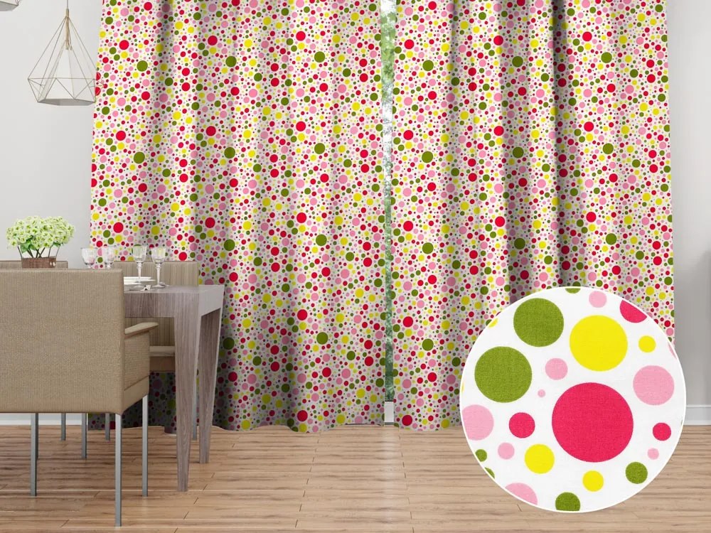 Biante Bavlnený záves Sandra SA-209 Ružové a žlté bodky na bielom 140x140 cm