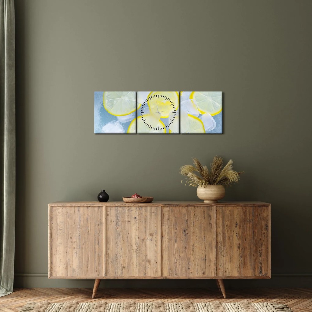 Obraz citróna v ľade (s hodinami) (90x30 cm)