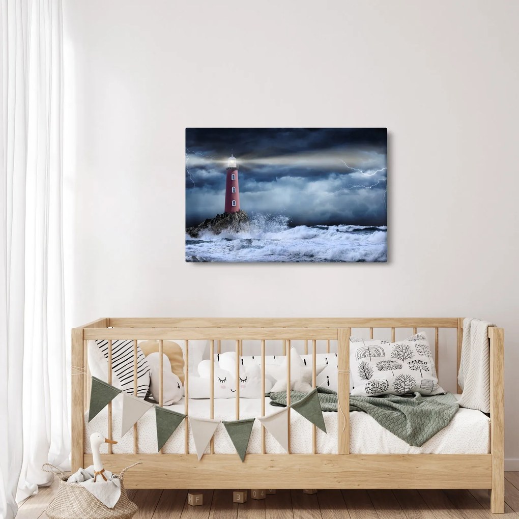 Obraz - Maják na útese (90x60 cm)