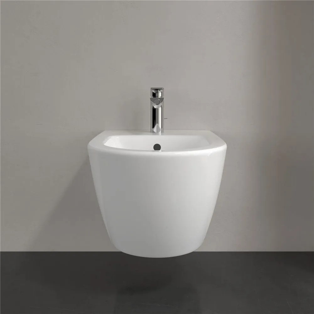 VILLEROY &amp; BOCH Subway 2.0 Compact závesný bidet s otvorom, s prepadom, 355 x 480 mm, biela alpská, s povrchom CeramicPlus, 540600R1