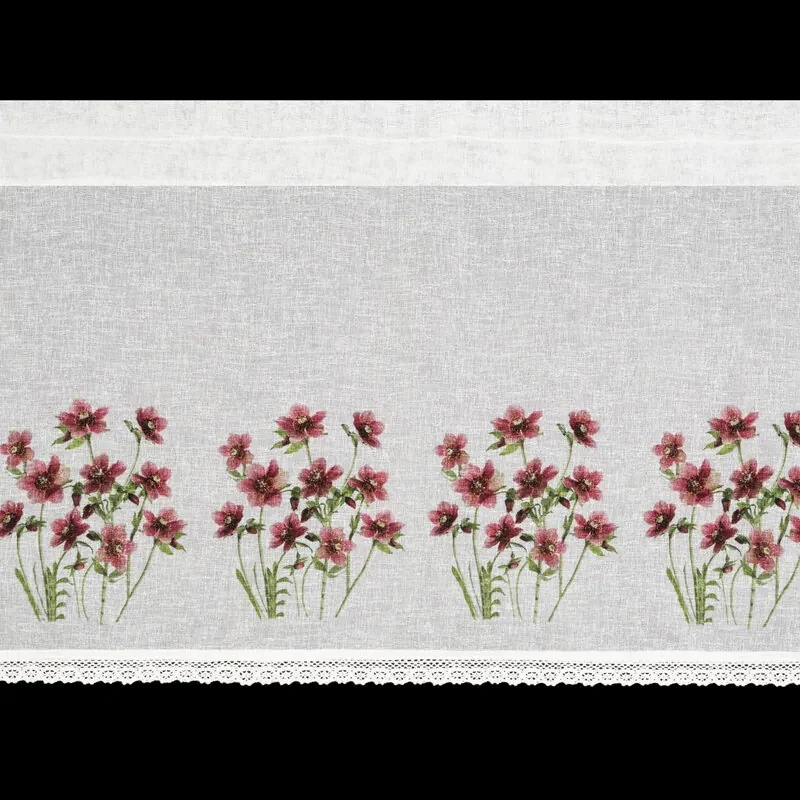 Dekorstudio Kuchynská záclonka ISA zdobená kvetinovou potlačou a čipkou 150 x 60 cm