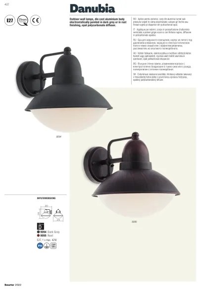 Redo 9095 - Vonkajšie nástenné svietidlo DANUBIA 1xE27/42W/230V IP44