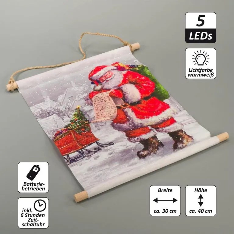 Závesný obraz vr. LED, 30 x 40 cm, Santa Clausa