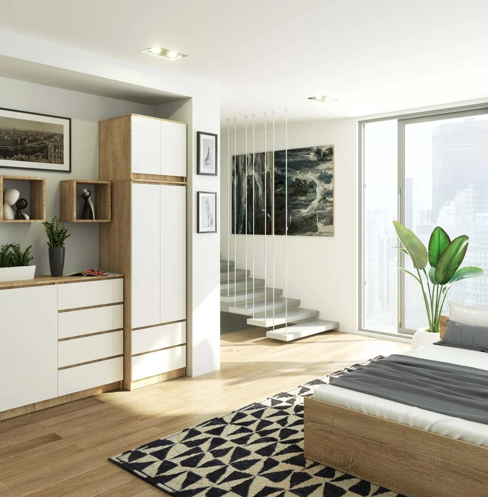 Šatníková skriňa s nástavcom STAR 234 cm biela/dub sonoma