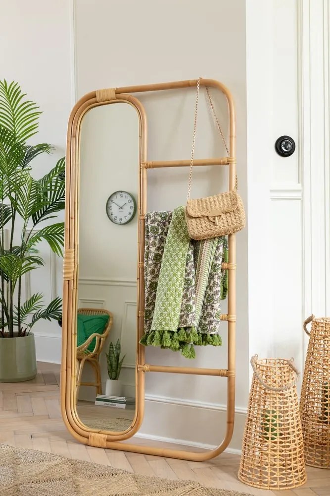 Prírodné ratanové zrkadlo s rebríkom Ellen Rattan Natural - 80*3*152cm
