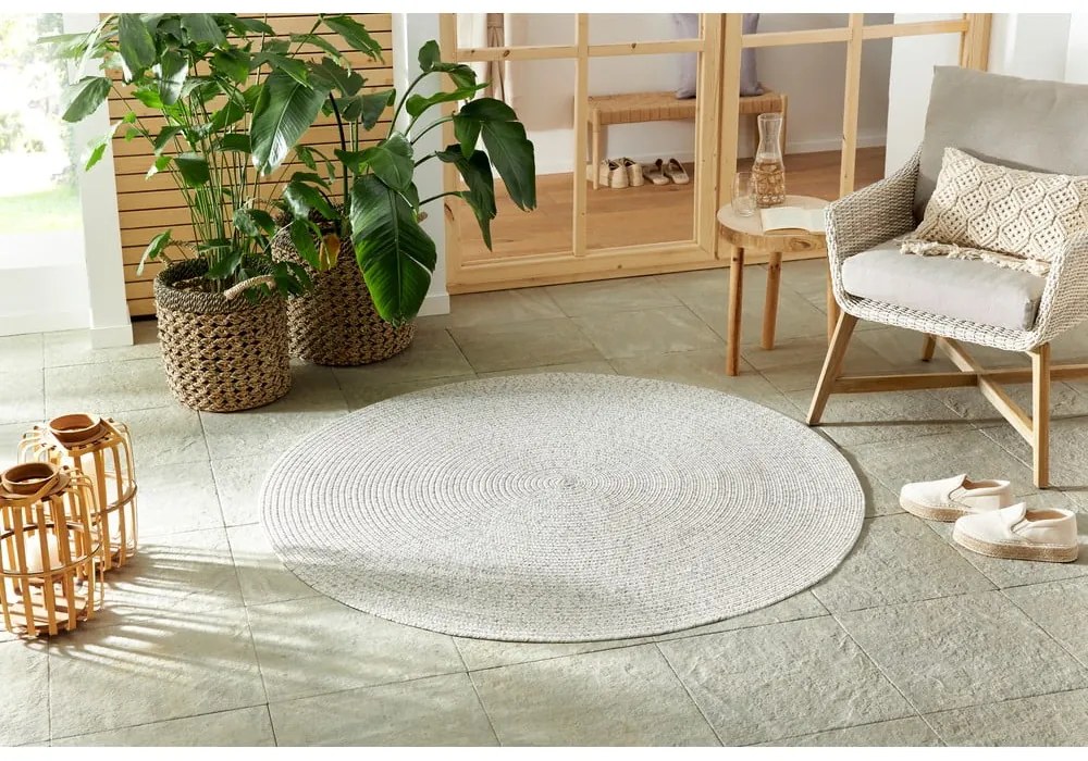 Biely/béžový okrúhly vonkajší koberec ø 150 cm - NORTHRUGS