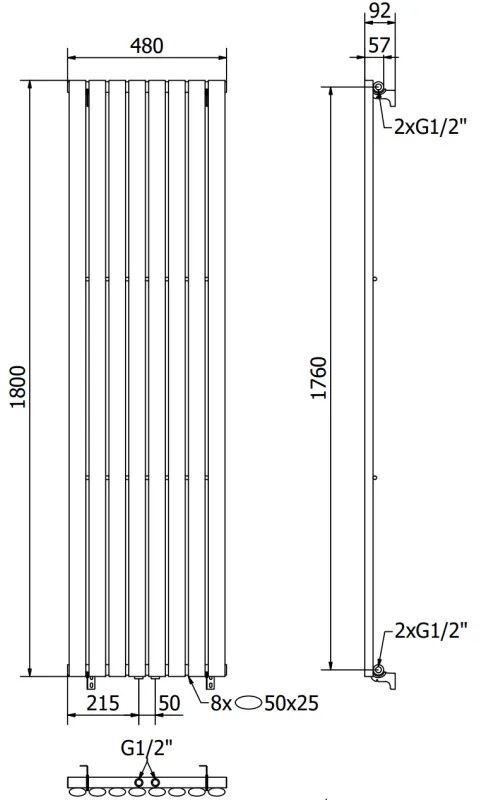 Mexen Oregon, vykurovacie teleso 1800 x 480 mm, 805 W, biela, W202-1800-490-00-20