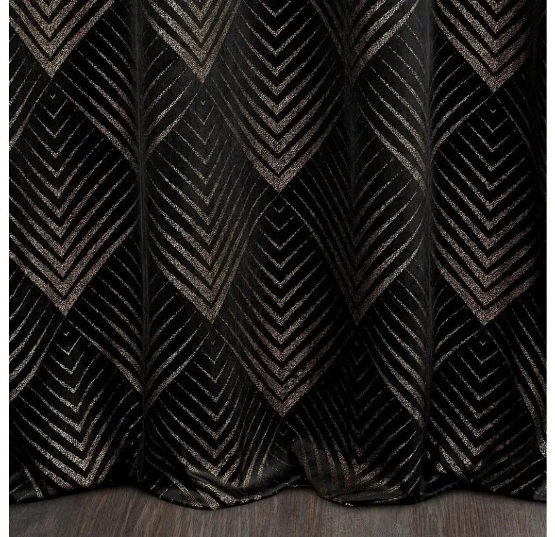 DECOREUM Mäkký záves z lesklého zamatu zdobený zlatou potlačou s geometrickým vzorom 140 cm x 250 cm čierna 100 % polyester Rozmer varianty: 140 cm x 250 cm, Farba varianty: čierna 98899