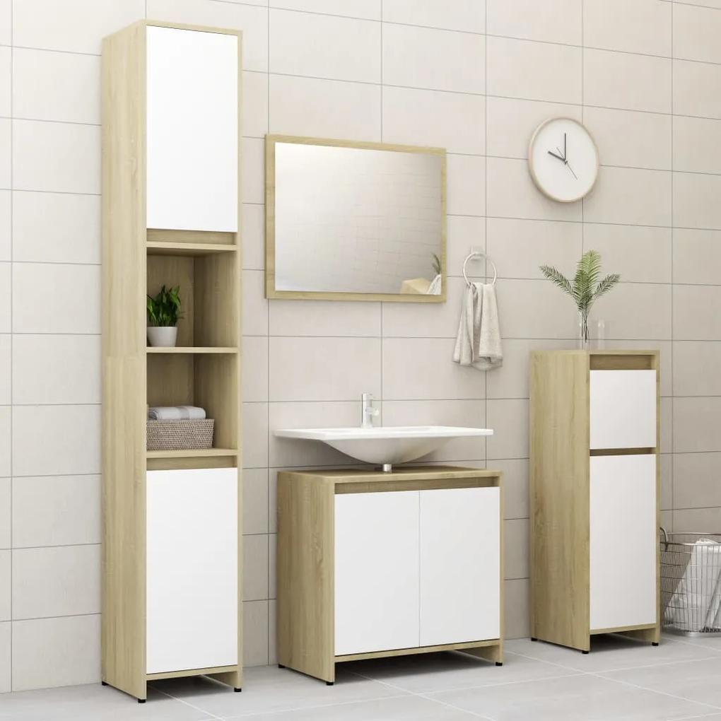 vidaXL 4-dielna súprava kúpeľňového nábytku,biela+sonoma, drevotrieska