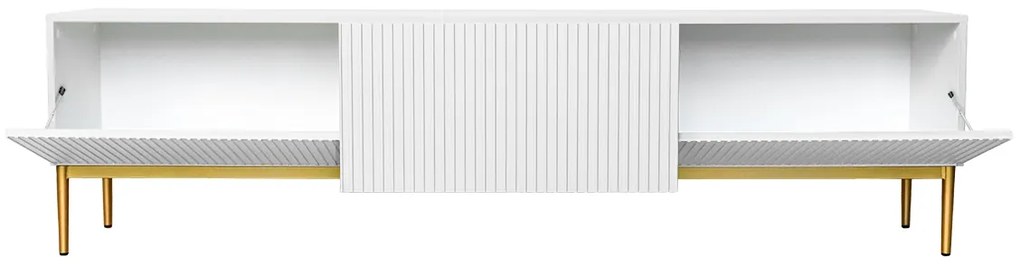 TV stolík so zásuvkou Nicole 200 cm - biely mat / zlaté nohy