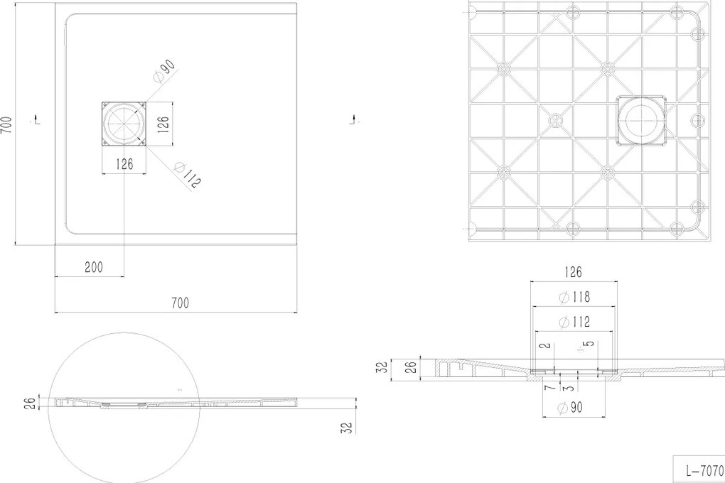 Erga Hyper, SMC sprchová vanička 70x70x2,6 cm + sifón, biela matná, ERG-V06-SMC-7070S-WH