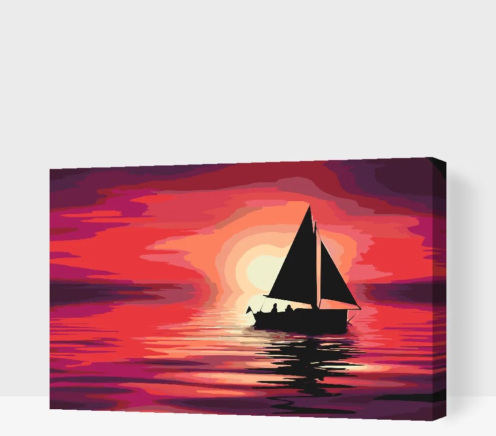 Gario Maľovanie podľa čísel Loď pri západe slnka Rozmery: 120 x 80 cm, Rámovanie: S vnútorným rámom